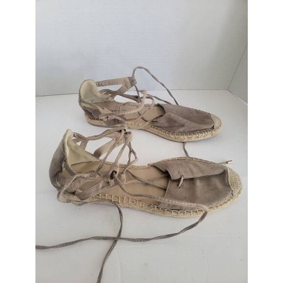 Sophie 17 Womens Taupe Faux Suede Strappy Lace Up D'Orsay Flat Espadrilles Sz 10 - Picture 2 of 5